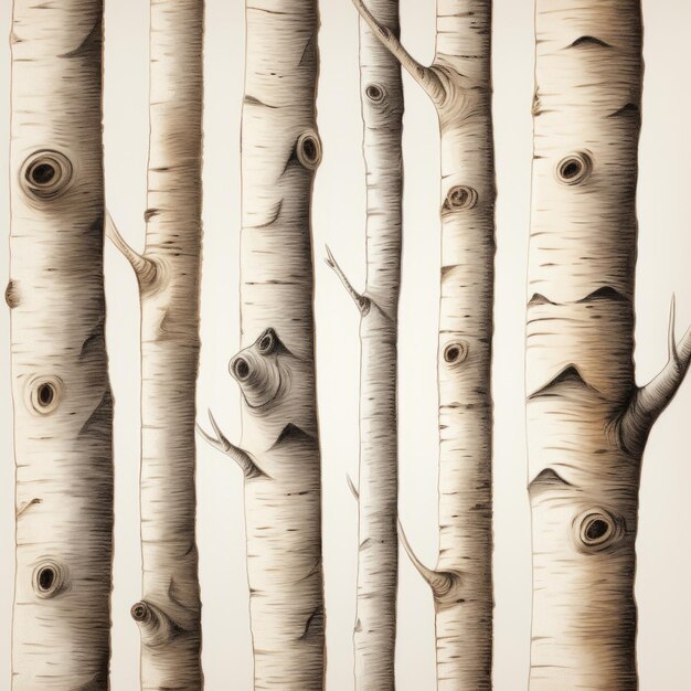 Photo hyperrealistic birch tree illustration with visible wood grain