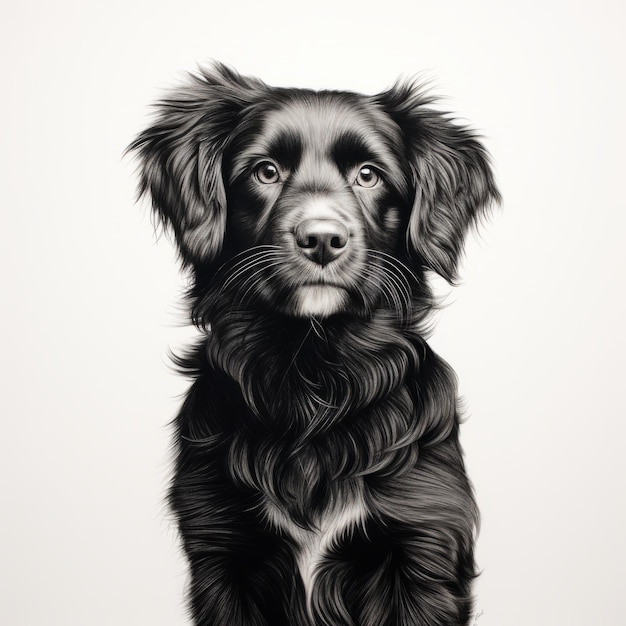 Hyperrealistic Black And White Dog Drawing With Bold Defined Lines