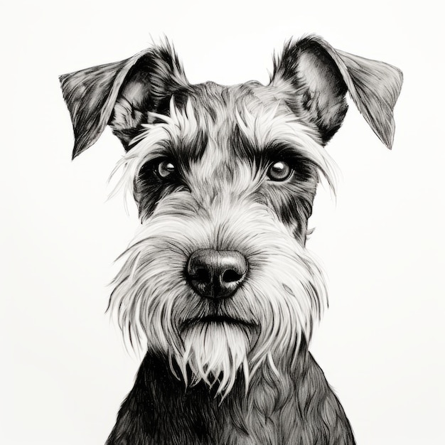 Hyperrealistic Black And White Portrait Of A Schnauzer With Meticulous Detailing