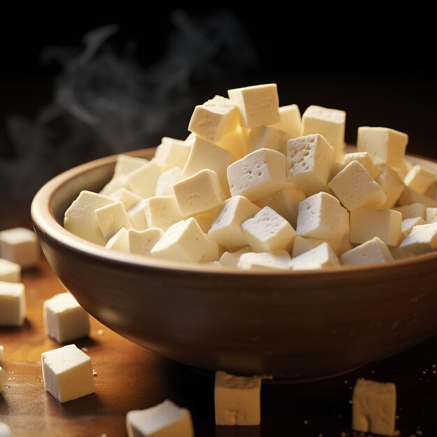 Hyperrealistic CloseUp of Diced Bowl of Tofu Texture Background