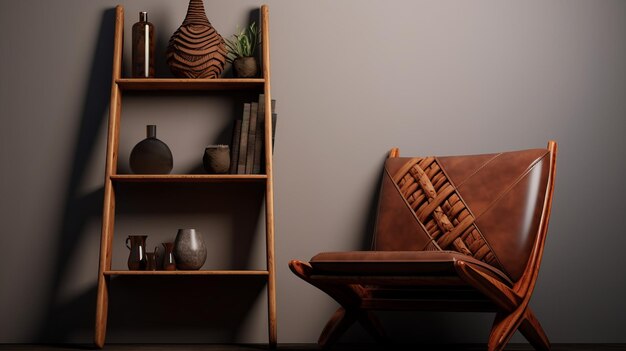 Photo hyperrealistic corner shelf design with weaving leather elements