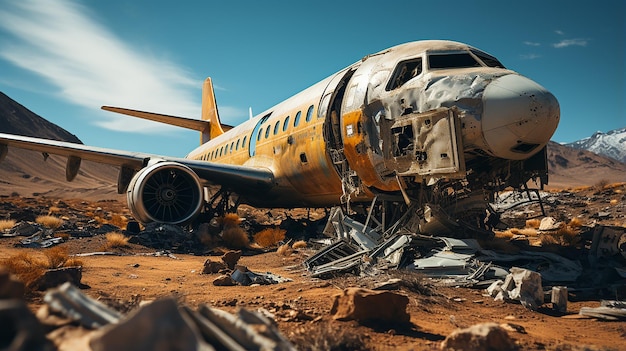 HyperRealistic Extreme Detail of a Plane Crash in the Desert