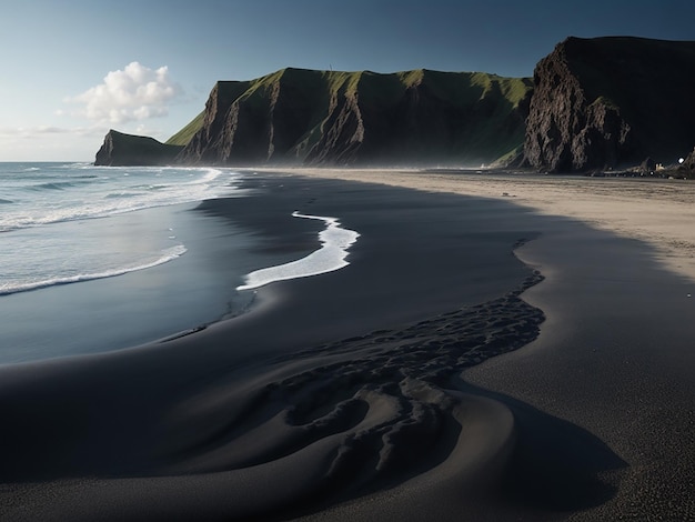 Photo hyperrealistic fantasy black sand beach