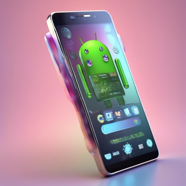 Photo hyperrealistic futuristic smartphone design showcasing sleek metallic android phone with vibrant hol