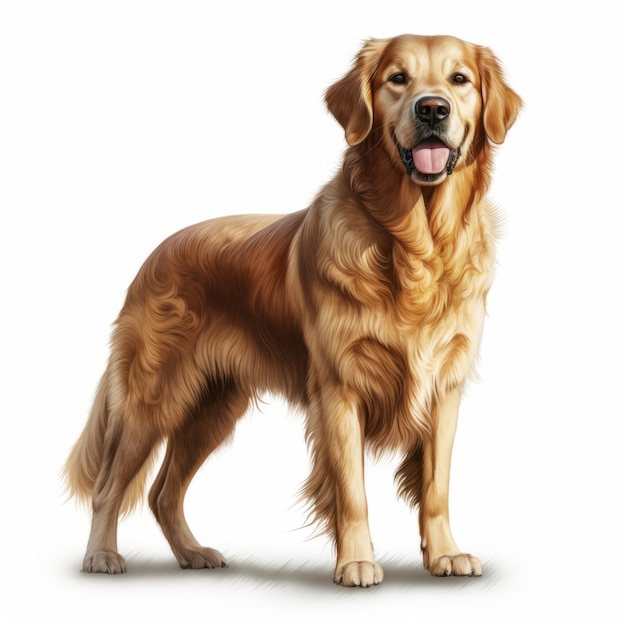 Hyperrealistic Golden Retriever Standing Illustration On White Background