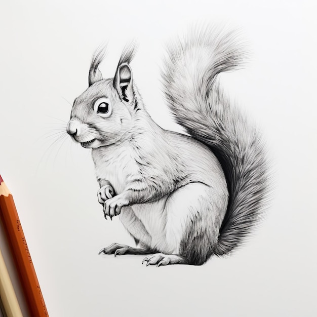 Photo hyperrealistic illustration of a squirrel with clean and sharp inking