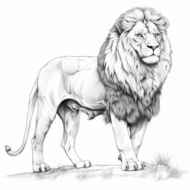 Photo hyperrealistic lion illustration clean and sharp inking with rtx on