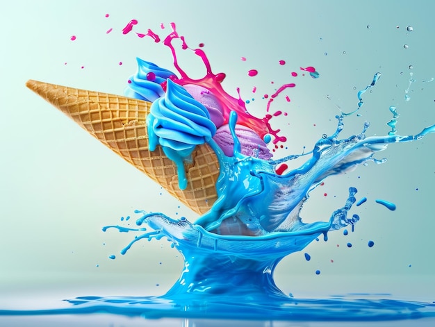 Photo hyperrealistic natural look a ice cream melting solid color background colorful ice creams