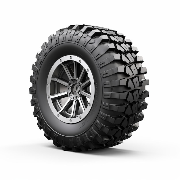 Photo hyperrealistic off road tire design on white background