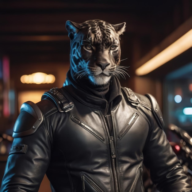 Hyperrealistic panther machoman midnight bar 32K UHD Hasselblad H6D