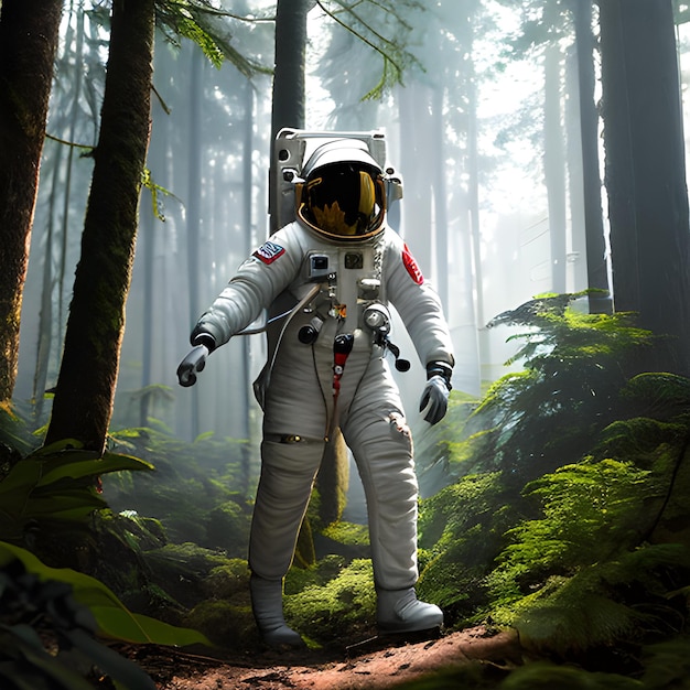 Hyperrealistic Photo of Astronaut in the Forest