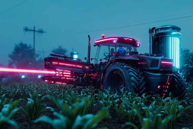 A hyperrealistic photograph of futuristic tractors