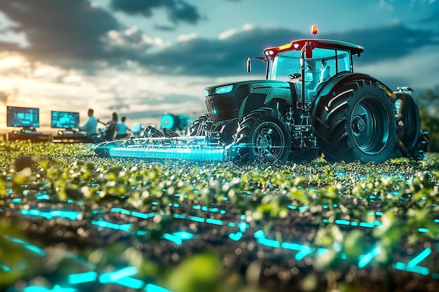 A hyperrealistic photograph of futuristic tractors