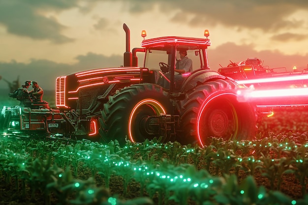 Photo a hyperrealistic photograph of futuristic tractors