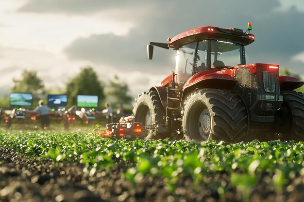 A hyperrealistic photograph of futuristic tractors