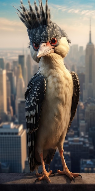 Hyperrealistic Portraiture Of A Cartoon Bird In A City