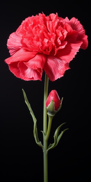 Hyperrealistic Sculpted Red Carnation On Black Background