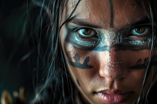 Photo hyperrealistic tribal people in 4k resolution featuring beautiful women against a dark backdrop ai generated