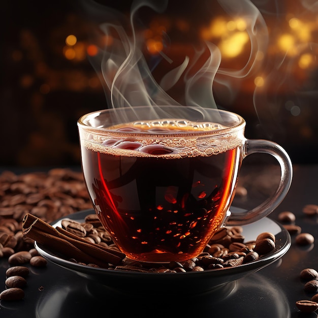 Hyperrealistic Ultra 4D Image of a Cup of Hot Black Coffee