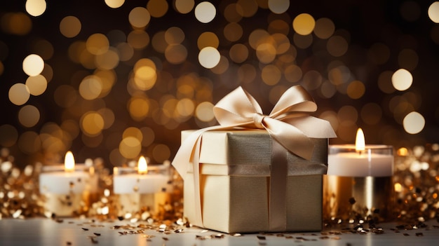 Hyperrealistic visualization featuring beautifully wrapped white and gold Christmas gifts