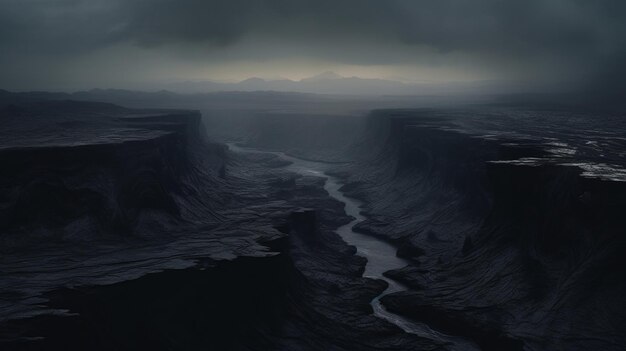 Photo hyperrealistic zbrush art gravitydefying black valley under stormy night sky