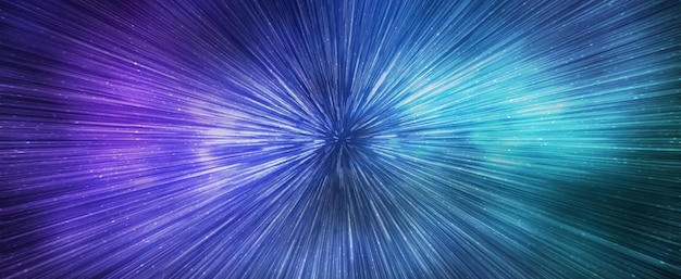 Hyperspace speed effect in night starry sky Bright blue galaxy horizontal banner