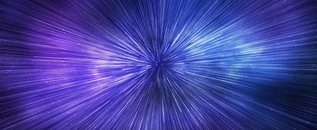 Hyperspace speed effect in night starry sky Bright blue galaxy horizontal banner