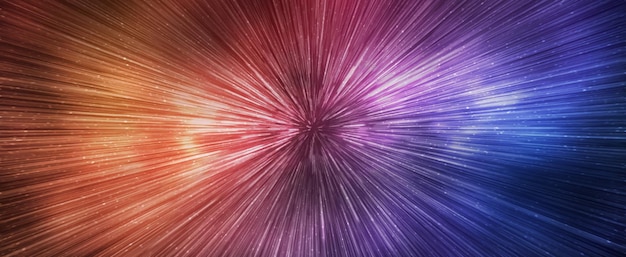 Hyperspace speed effect in night starry sky Bright blue and red galaxy horizontal banner