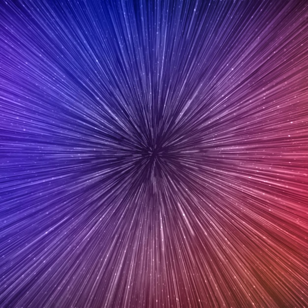 Hyperspace speed effect in night starry sky Bright blue and red galaxy square background