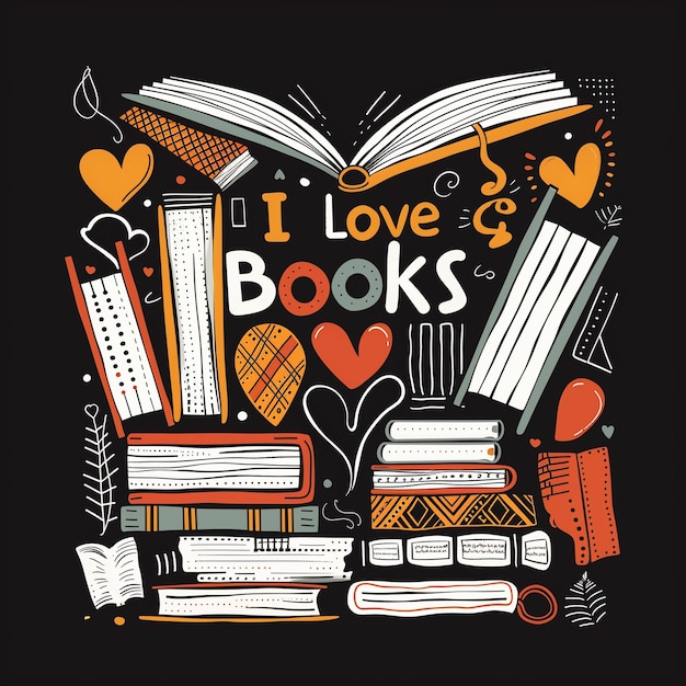 Photo i love books illustration and composition of book hearts geometric love decorations