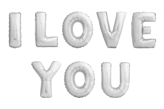 I love you words made of chrome helium balloons isolated on white background. 