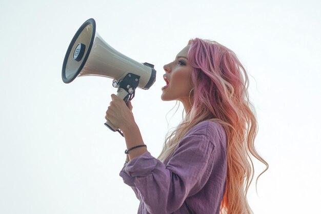 Photo i will not be silenced studio shot of a young woman using a megaphone against a turquoise background