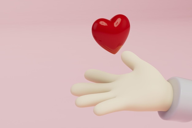 I will give you my heart hand with a red heart on a pink background copy paste copy space 3d render