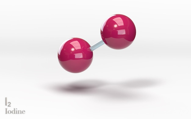 I2 Iodine Molecule with iodine atoms 3d renderin