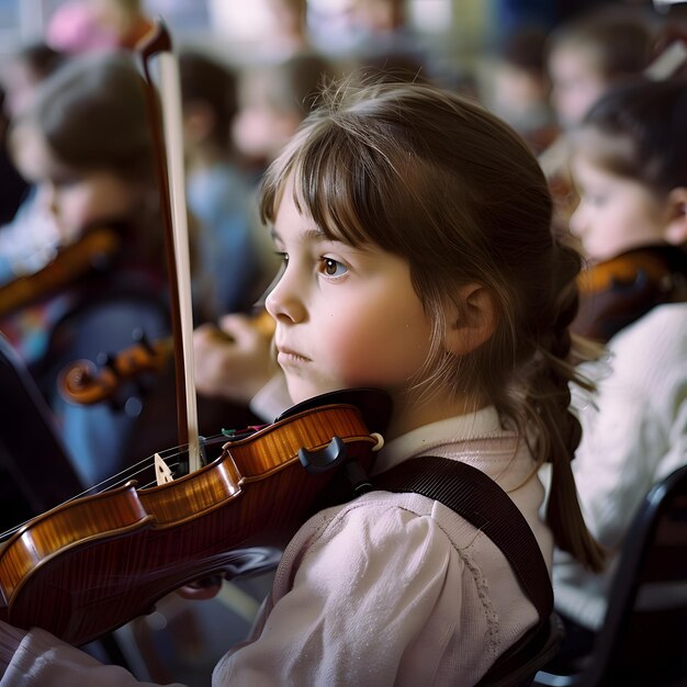 Ia generated Closeup of a girl in a violin class