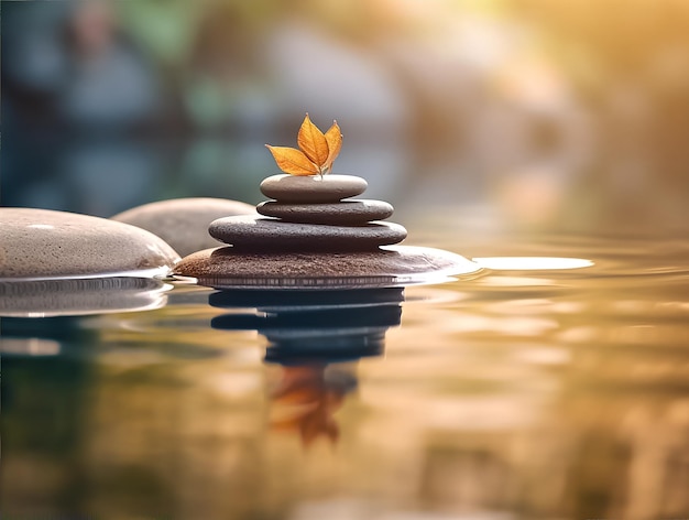 IA illustration of zen stones floating on water