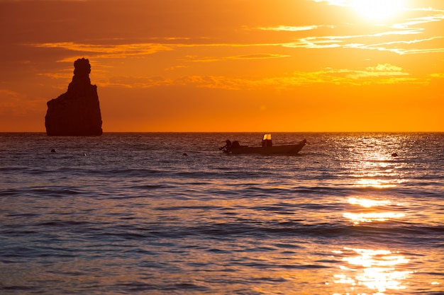 Ibiza Cala Benirras sunset beach in san Juan at Balearic