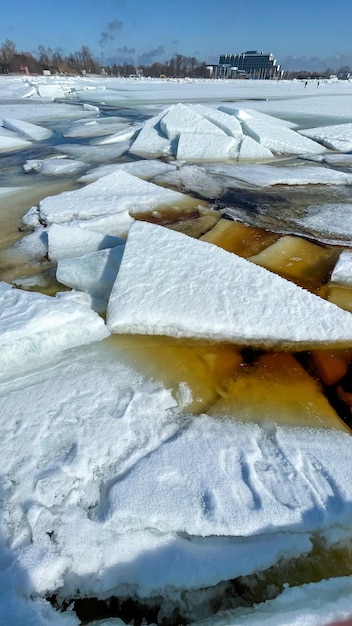 ice blocks on the frozen sea in the sun