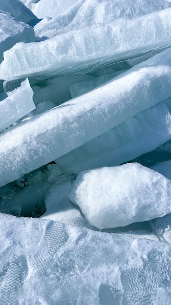 ice blocks on the frozen sea in the sun