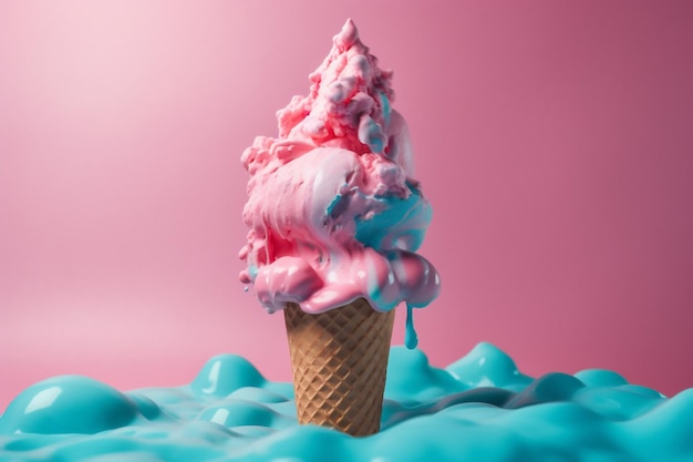 Ice blue art cream cloud concept summer dessert pink ice cream Generative AI