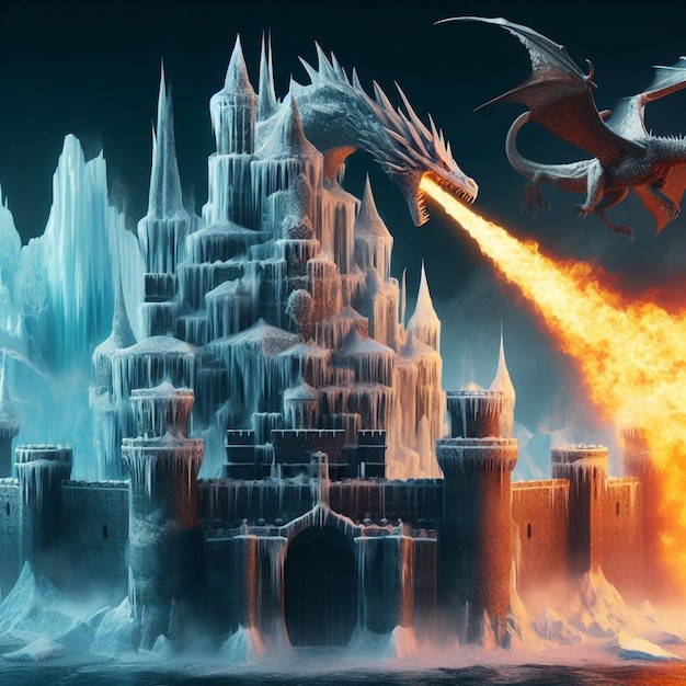 Ice Castle and FireBreathing Dragon Clash of the Elements