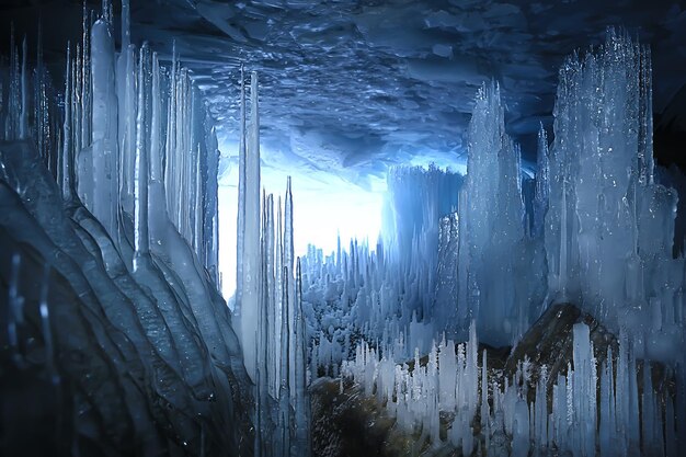 ice cave winter frozen nature background landscape