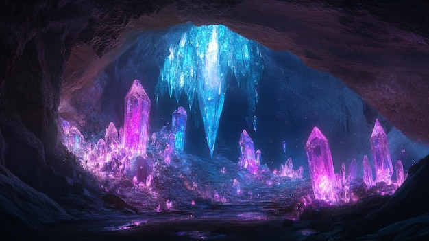 an ice cave with ice and a purple ice cave with a purple background