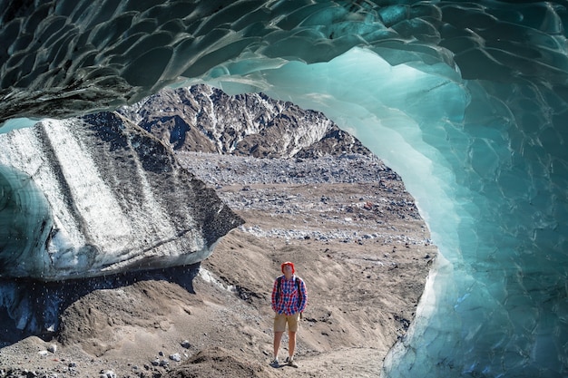 Ice cavern in glacier in the Chile mountains