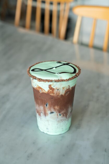 Ice chocolate mint milkshake glass