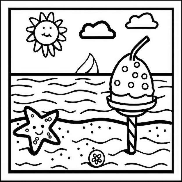 Ice cream on the beach a summer coloring page full of joy