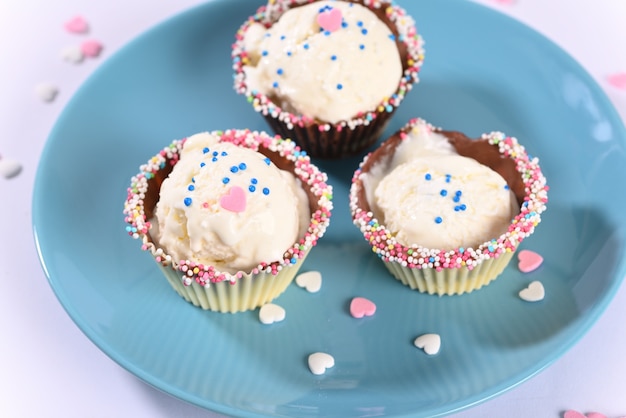 Ice cream in chocolate muffins