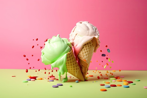 Ice cream on color background