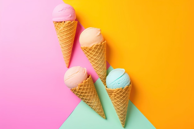 Ice cream on color background