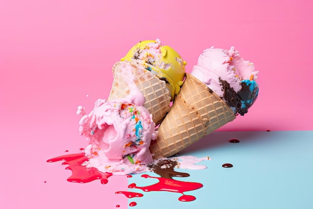 Ice cream on color background